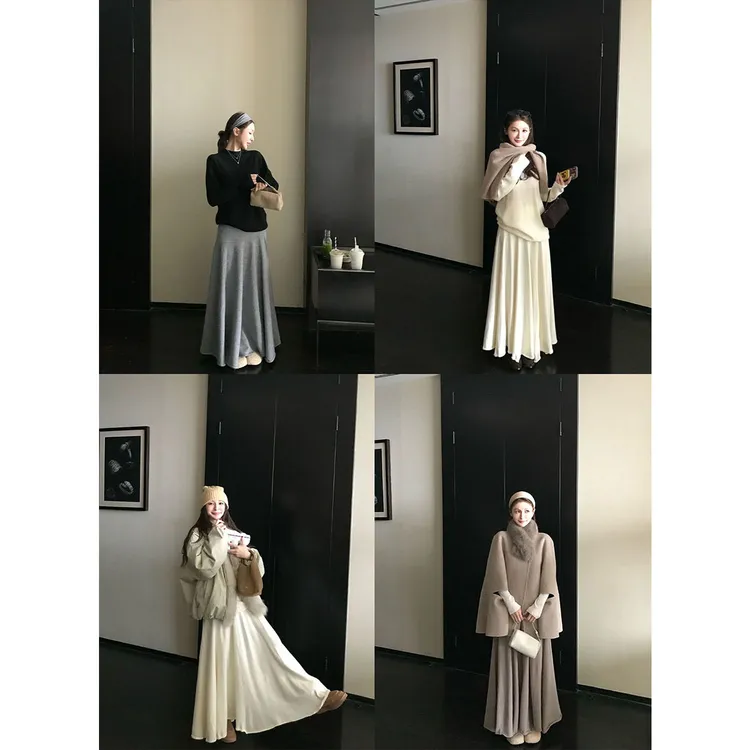 SKK'香矜软玉裙'天丝羊毛28支重工超大裙摆 温柔气质针织半身裙