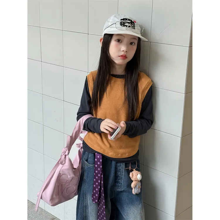 精选-72227-TBB与寻童装女童套装上衣2025秋季新款韩版撞色两件套