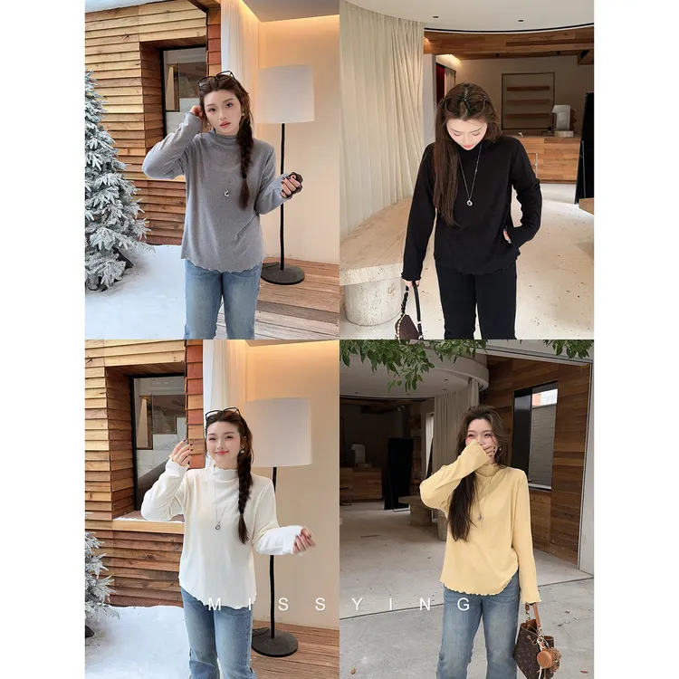 应小姐【奶霜绵绵】微胖大码显瘦休闲风时尚长袖打底内搭薄绒针织衫