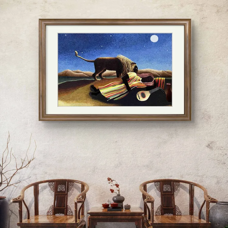 ZP手工非遗苏绣宝应乱针绣沉睡的吉普赛人可挂书房玄关客厅送画框