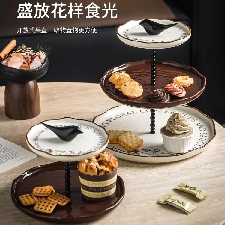 陶瓷水果盘高颜值家用双层果盘新款客厅茶几点心零食收纳果盘摆件