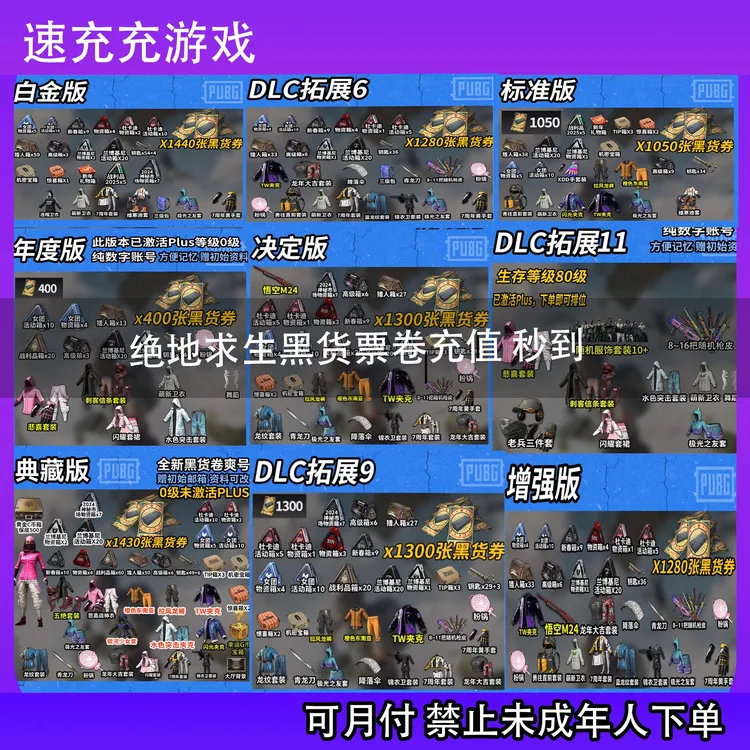 （可月付）绝地求生皮肤黑货票卷号开工坊箱子升级武器枪皮肤自抽