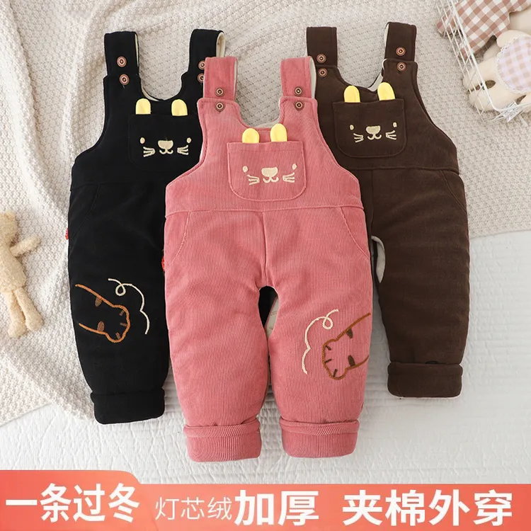 婴儿背带棉裤冬加绒加厚外穿开档夹棉保暖连体衣特厚男宝宝绒裤