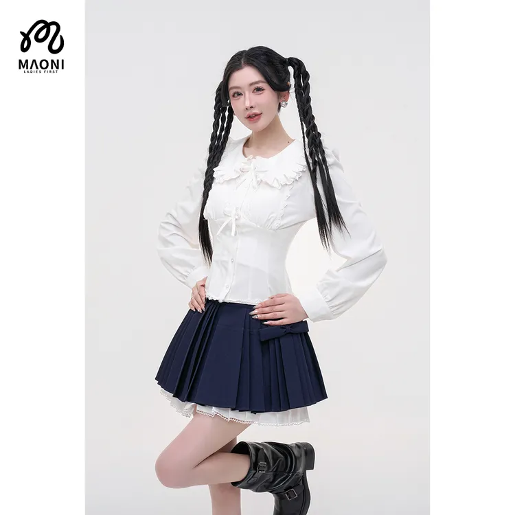 毛妮LADIESFIRST【温柔简讯】甜美蝴蝶结撞色拼接短裤裙早秋L2209