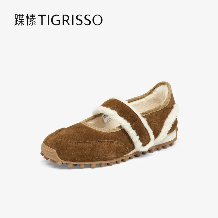 蹀愫26年春季新款加绒保暖红色鞋子玛丽珍鞋豆豆底女鞋T76188Y-01