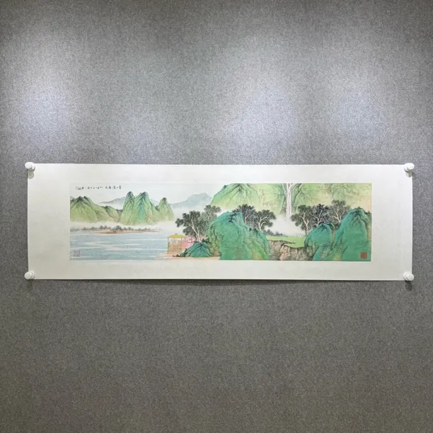 陈翔老师手绘青绿山水国画作品,四平尺,宣纸上绘,托片