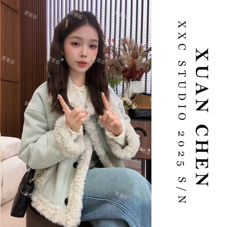 【释雪恋江南】冬季加厚外套女小众炸街高级感女装洋气毛毛外套9056