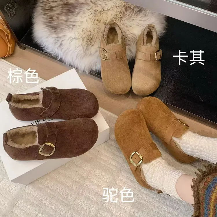 冬季加绒厚底全包勃肯鞋女鞋子2025新款冬季爆款博肯豆豆鞋2026