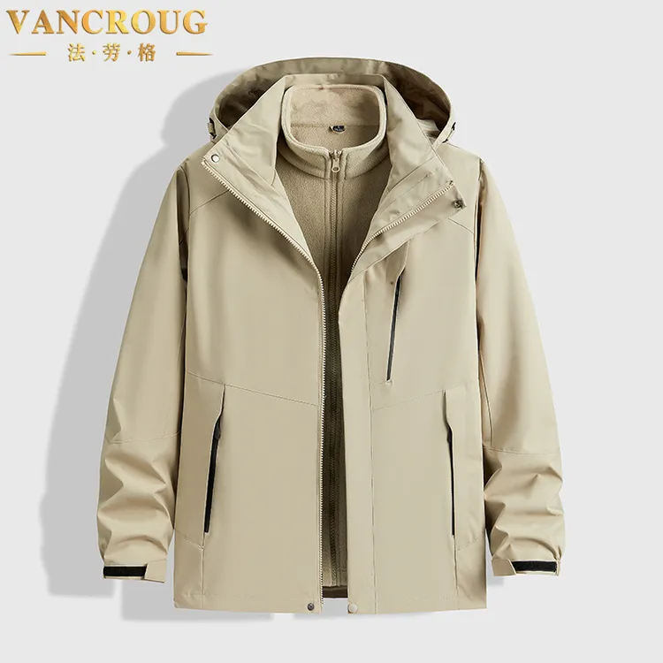 VANCROUG/法劳格冲锋衣男士冬季三合一大码宽松户外胖子防风外套 