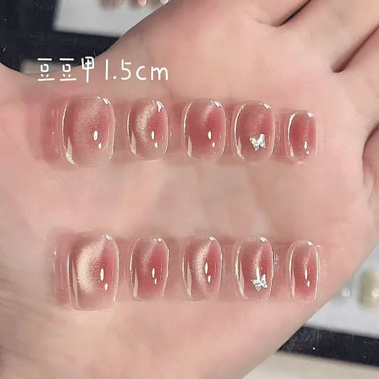 【梅子爆爆珠】爆闪猫眼镭射蝴蝶纯手工穿戴甲设计师猫眼猫眼穿戴甲