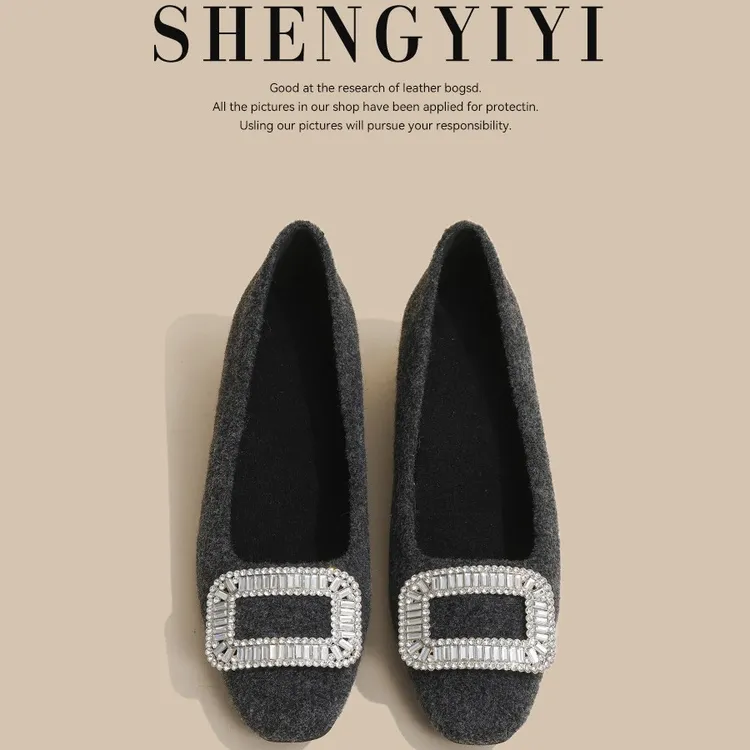 加绒毛毛鞋女6cm-秋冬季低帮黑色平跟女一脚蹬秋季外穿方头豆豆鞋