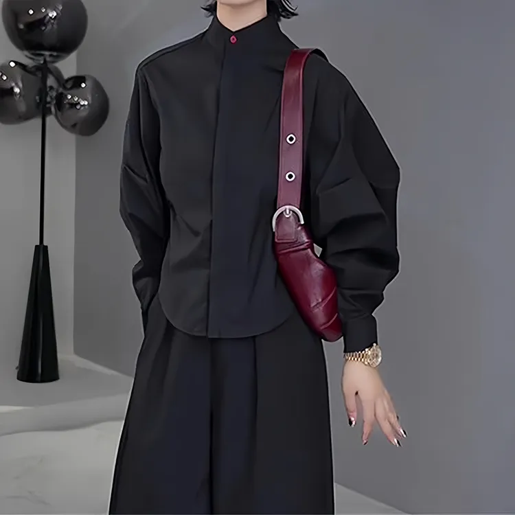 简约高级感立领纯色衬衫女2025春季新款宽松显瘦韩系小众长袖上衣