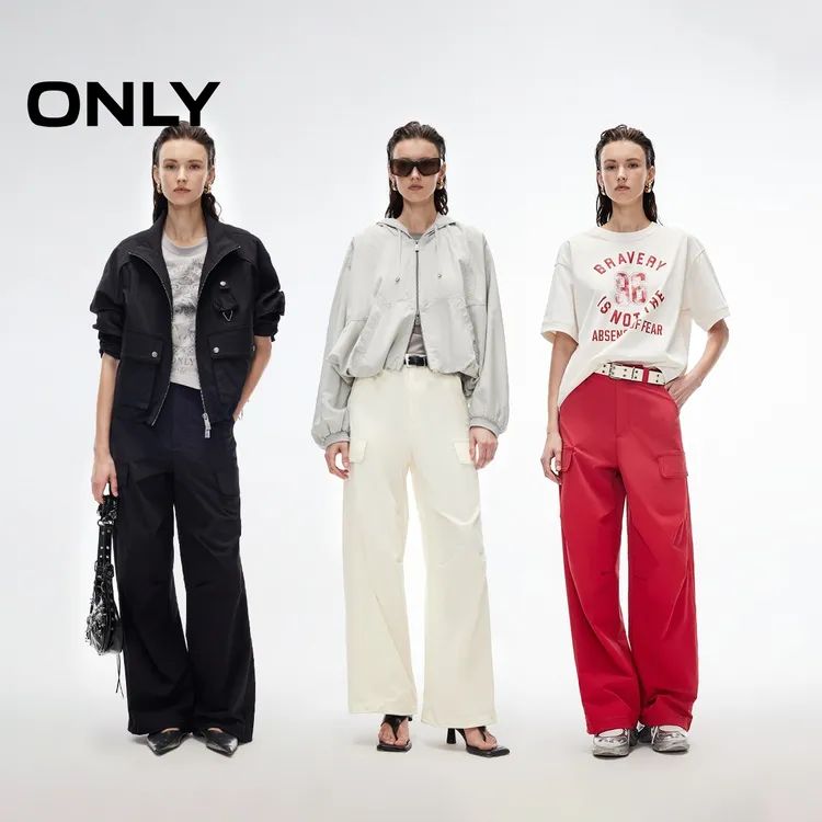 ONLY2025春游出行工装风纯色束脚宽松阔腿裤休闲裤女|125114032