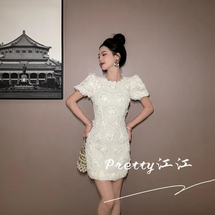 Pretty小众设计师品牌江江定制 法式高腰优雅国风气质连衣裙65402