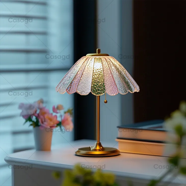 CASAGD法式复古蝶梦台灯中古彩色琉璃氛围感卧室床头美式轻奢灯具