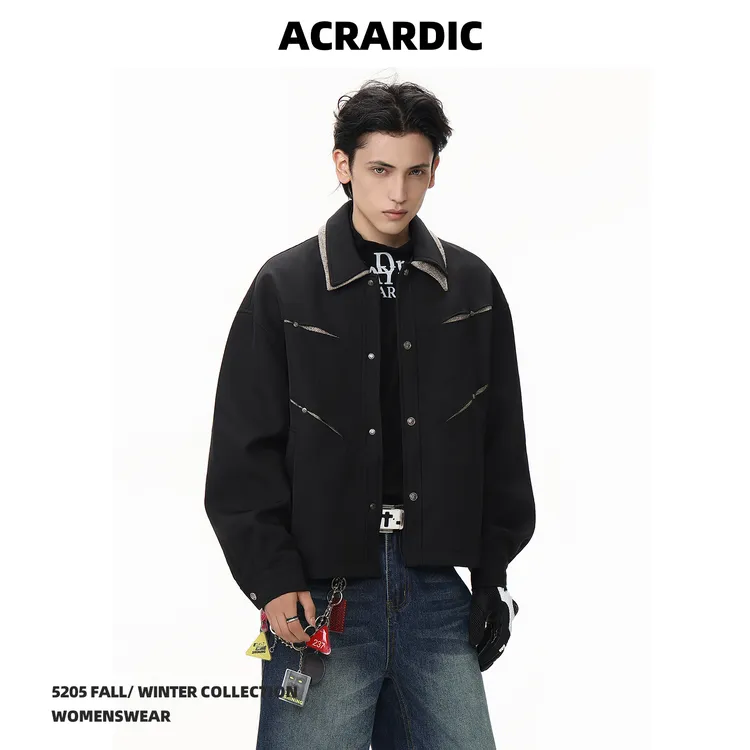 ACRARDIC潮牌高级感哈灵顿双层翻领短款夹克男街头痞帅百搭外套潮