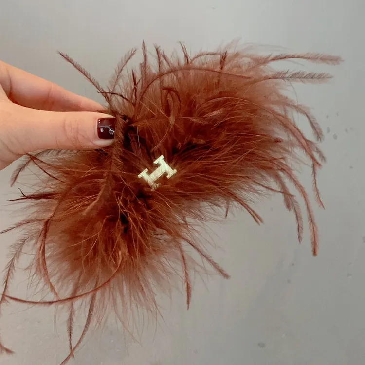 2025新品H字母超仙~ins风鸵鸟羽毛后脑勺发夹