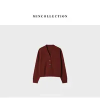 DE Mincollection砖红开衫/定染小众色V领全羊毛针织开衫40495