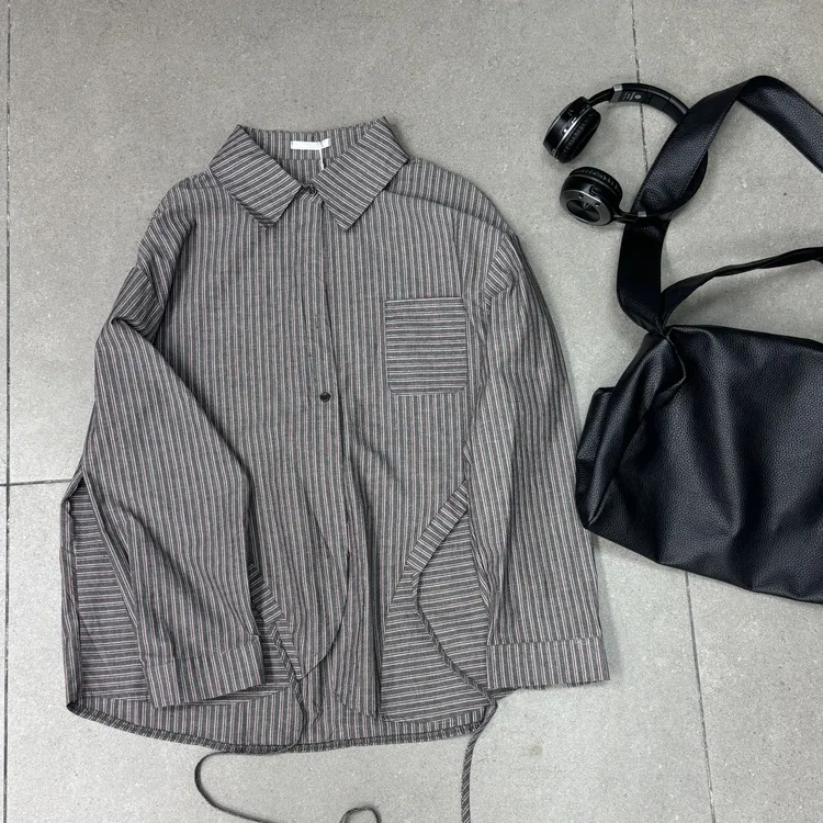 【小惜亦】秋季影子家新款个性复古百搭潮流条纹衬衫5532
