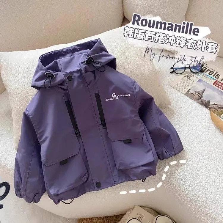 男童外套春秋宝宝冲锋衣秋装儿童秋季薄款上衣小童连帽男孩风衣D