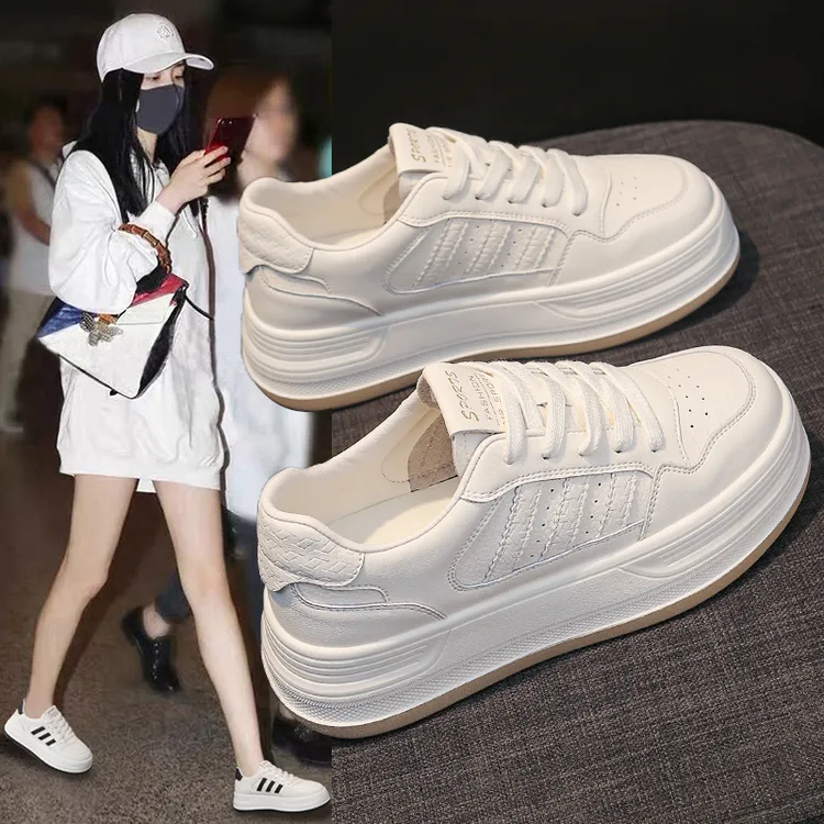 2025新款秋季小白鞋女圆头厚底透气夏季纯色百搭板鞋鞋子女鞋爆款