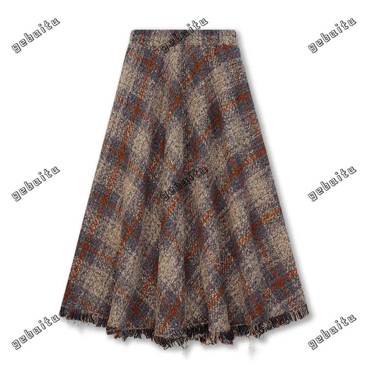 【NANA专属】2025新款秋冬百搭流苏洒银格纹复古半身裙D8328