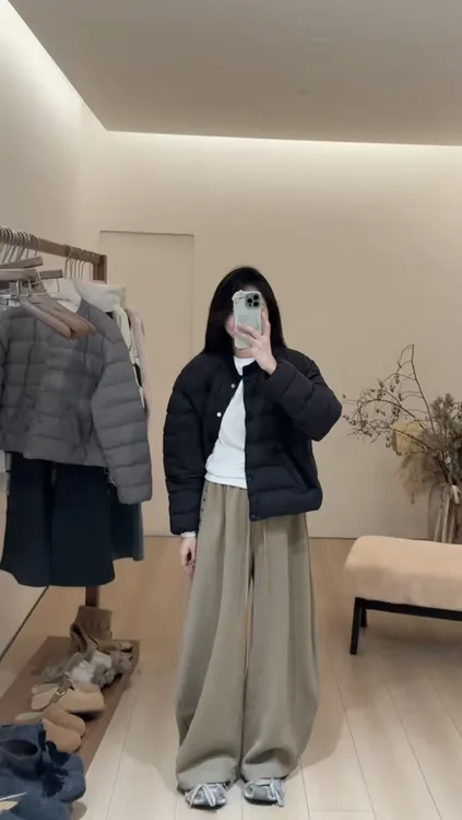 2025秋冬新版韩版黑色圆领棉服女小个子宽松面包服外套休闲裤套装