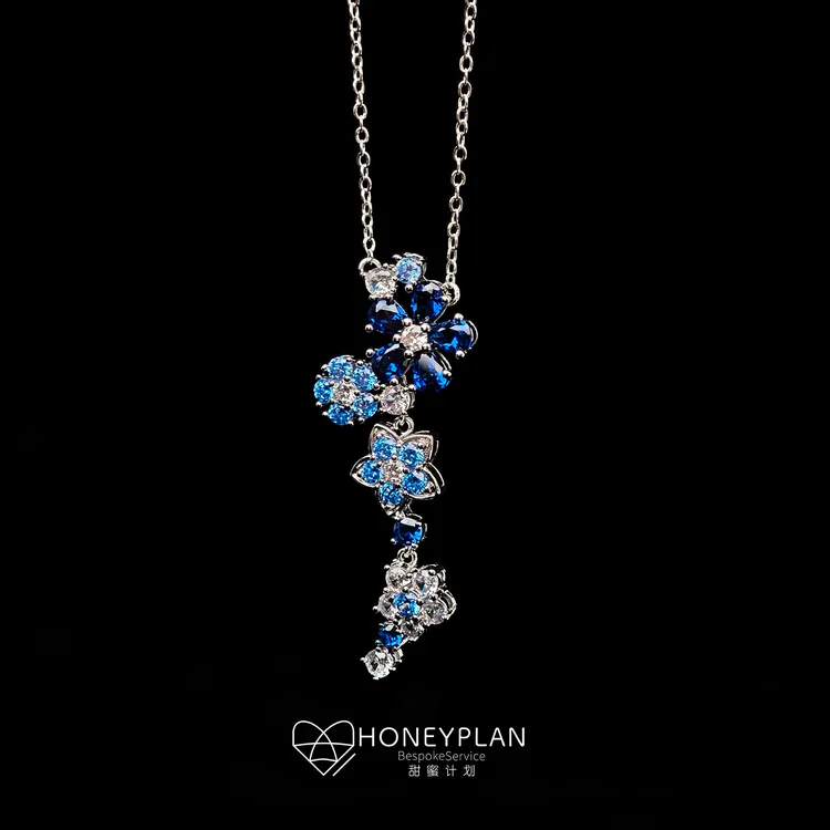 HONEY PLAN/甜蜜计划 铜合金项链 高级蓝梅花花朵锁骨链