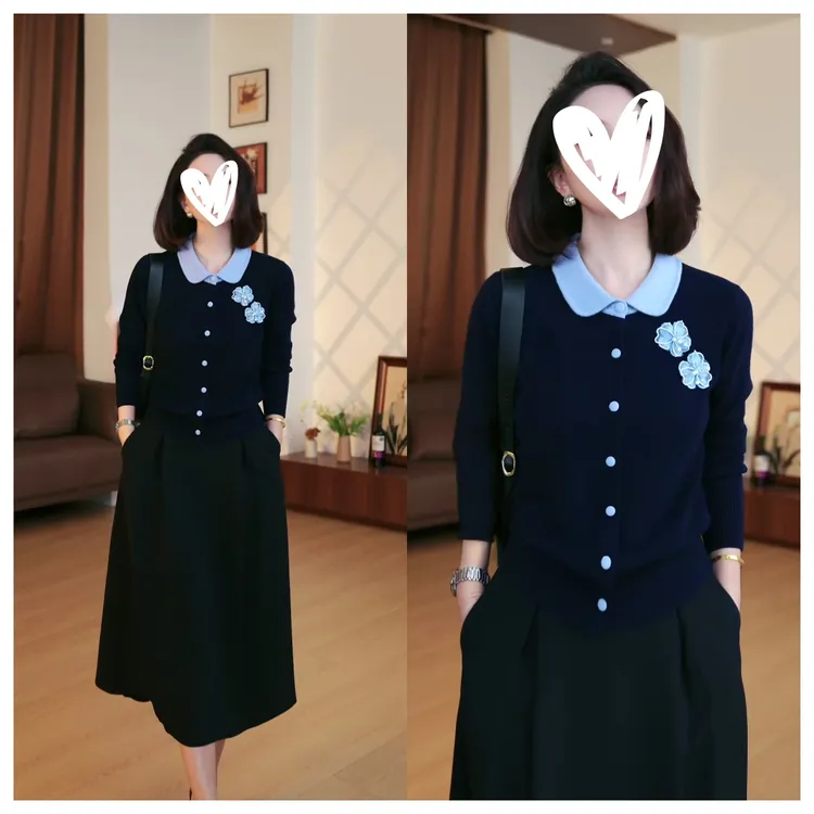 花朵毛针织衫学院风针织秋冬装秋季短款保暖C6465