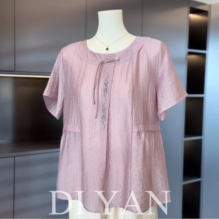 2025新款国风妈妈新中式棉麻两件套装中老年女装夏装短袖洋气T恤