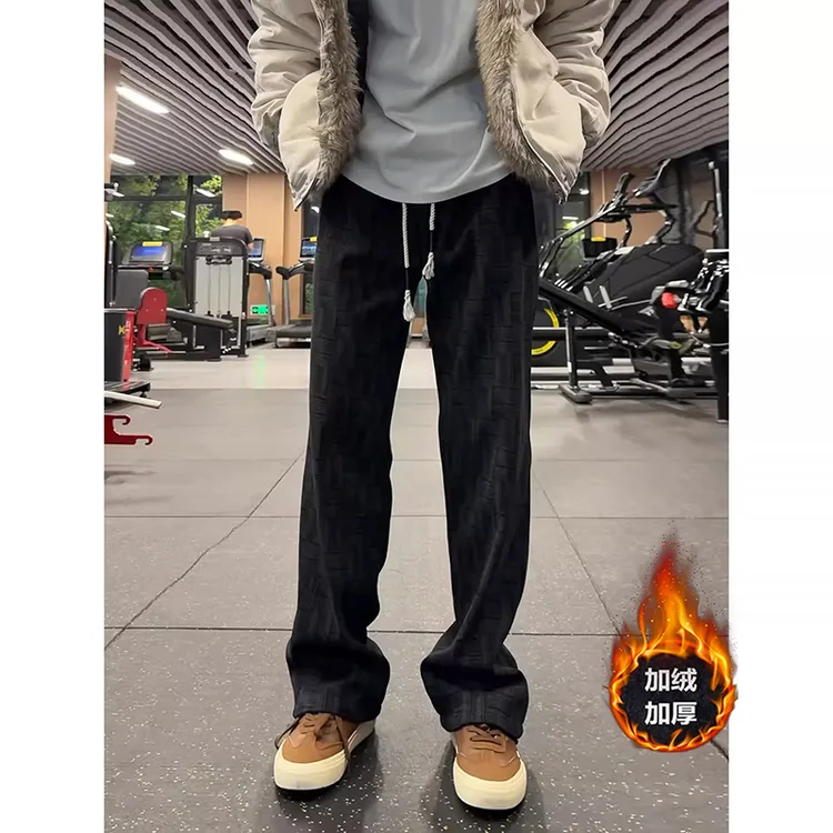 美式扎染编织纹直筒卫裤男款秋冬加厚灯芯绒裤子显瘦运动休闲长裤