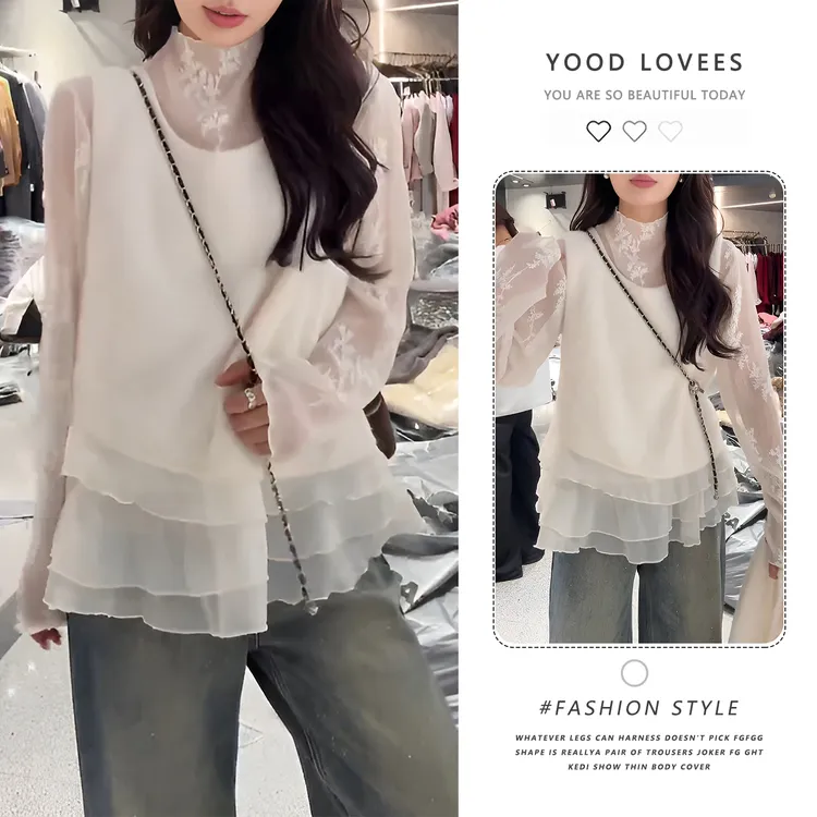 法式蕾丝提花打底叠穿荷叶边背心上衣2025冬季新款甜美风毛针织衫