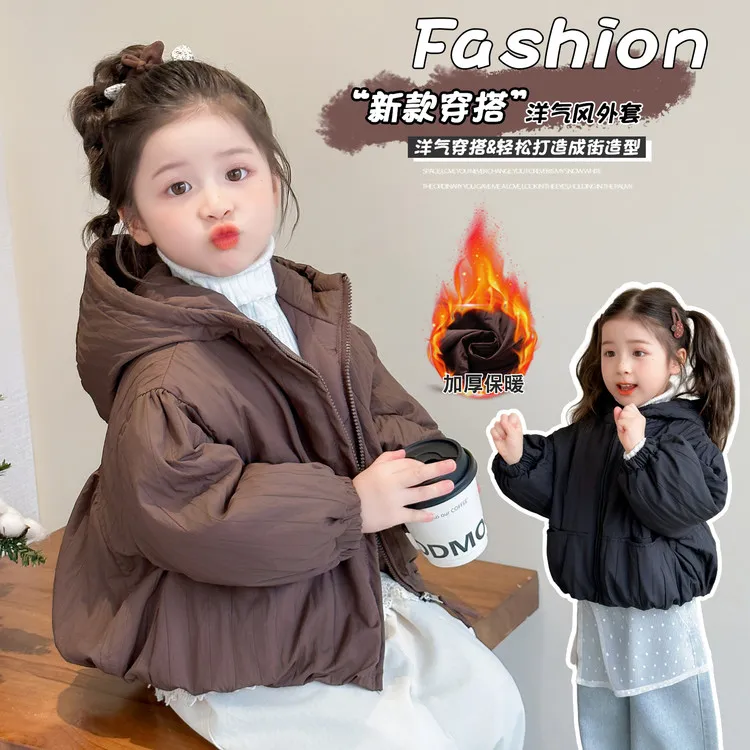 女童秋冬季加厚外套儿童2025新款洋气连帽上衣女宝宝保暖冬款衣服