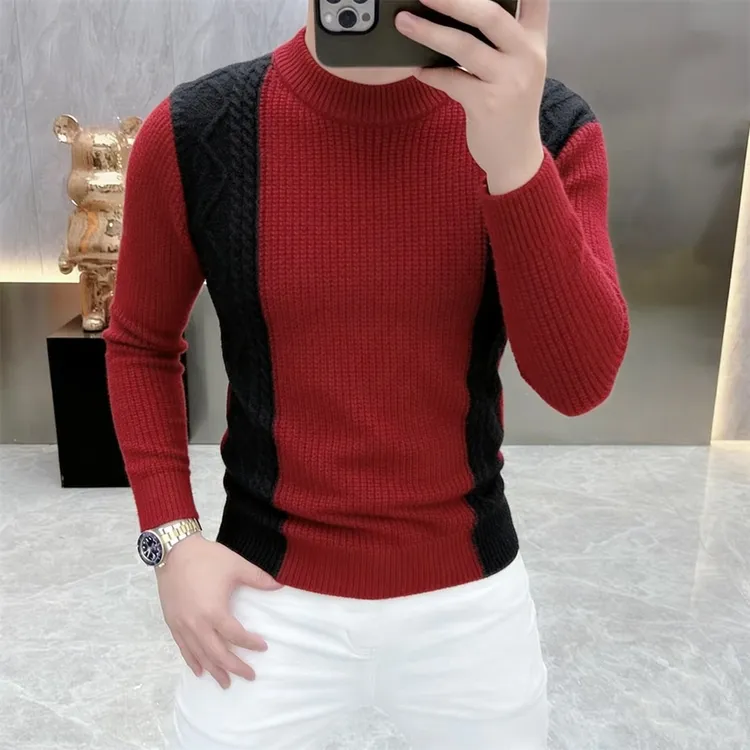 男士毛衣秋冬季时尚百搭字母提花保暖男士圆领修身亲肤针织衫1166