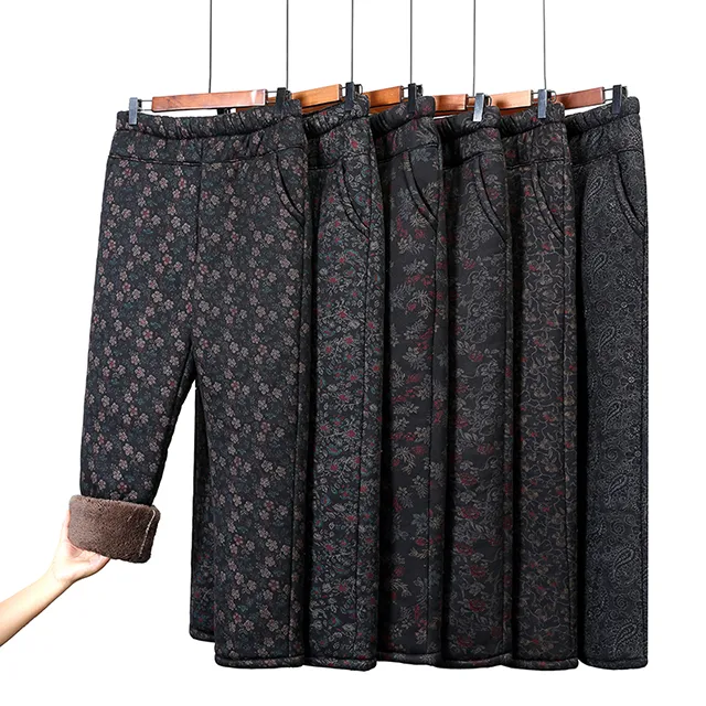 中老年三层加厚棉裤冬季加绒保暖大码老太太棉裤直筒裤高腰裤子