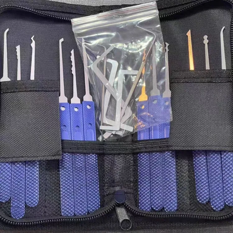 17件套锁匠单钩套装蓝色手柄带黑色收纳包