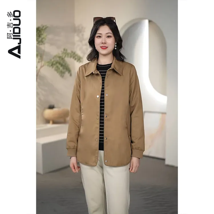 阿吉多卡其色长袖外套女2025新款秋季薄款风衣简约高级感大码上衣