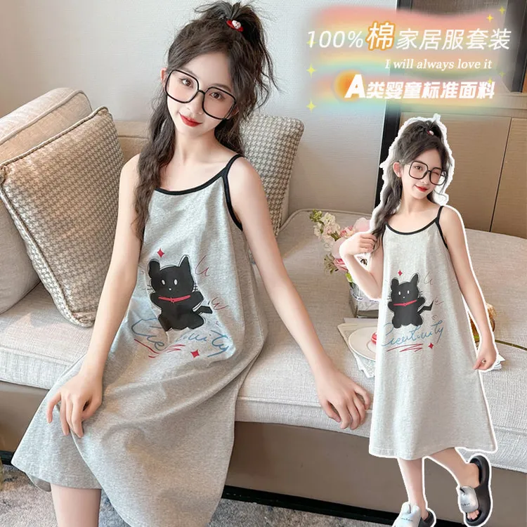 儿童装A类全棉睡衣女童公主风睡裙夏季2025新款大童莫代尔家居服
