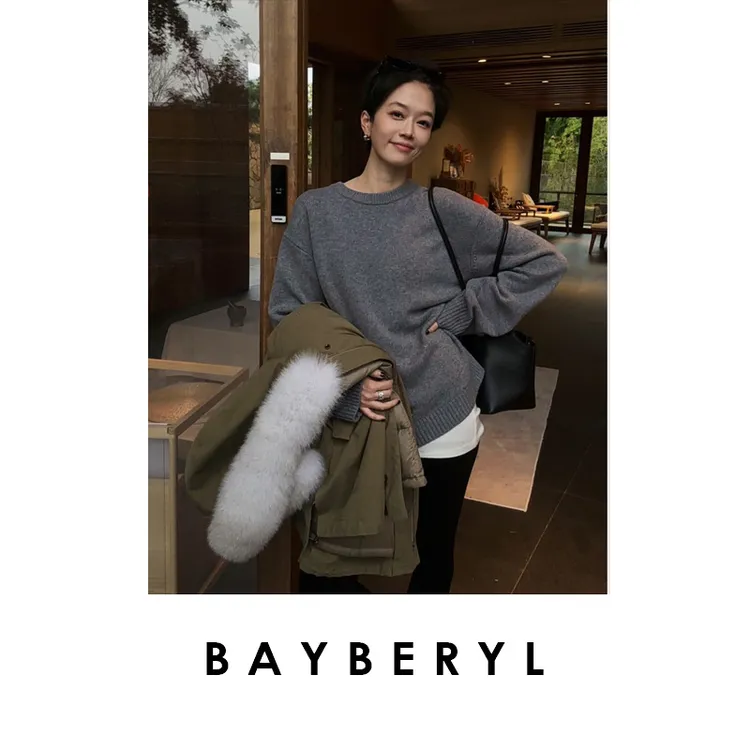 CC12-BAYBERYL老贝戚风毛衣*羊毛纯色圆领宽松冬针织衫ZZS5I1104