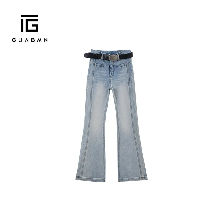 GUABMN2025秋冬新款显瘦时尚百搭加绒微喇牛仔裤3823