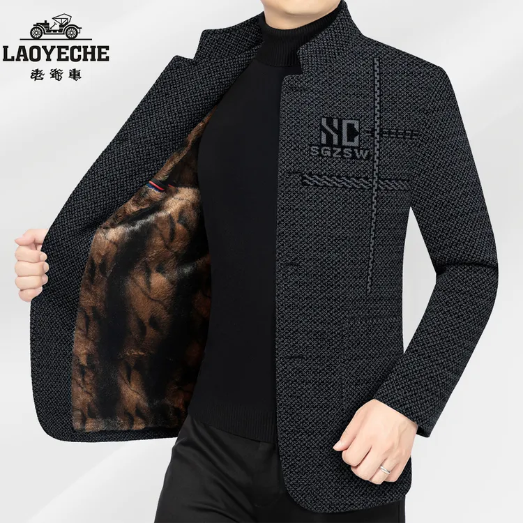 老爷车正品春秋冬季夹克衫男士毛呢外套立领中年百搭加绒休闲男装