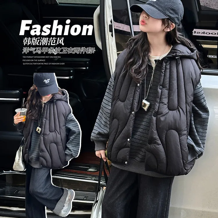 女童加厚马甲秋冬季款中大童连帽打底衫夹棉背心女孩韩版保暖冬装