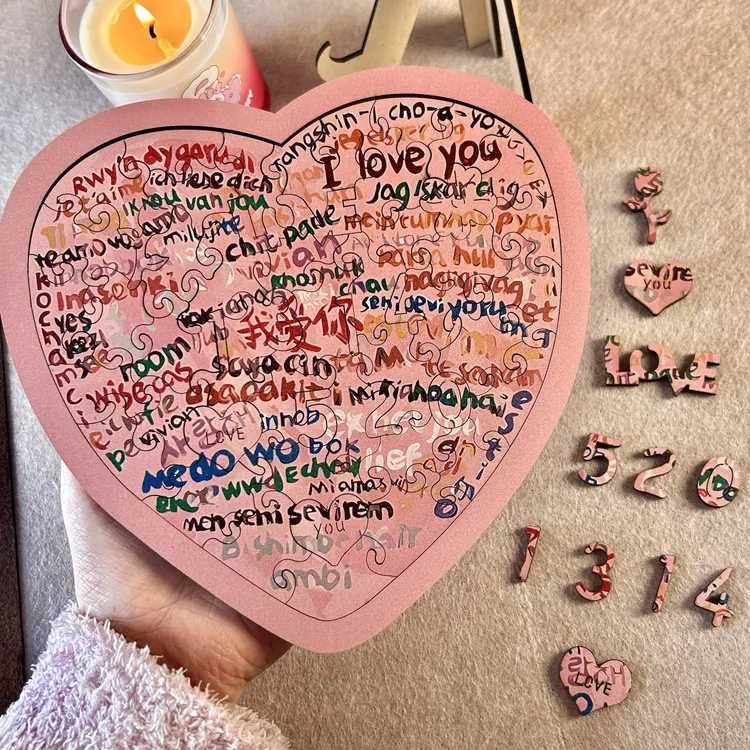 【七夕礼物】100种语言心形木质创意爱心diy拼图情人节表白送女友