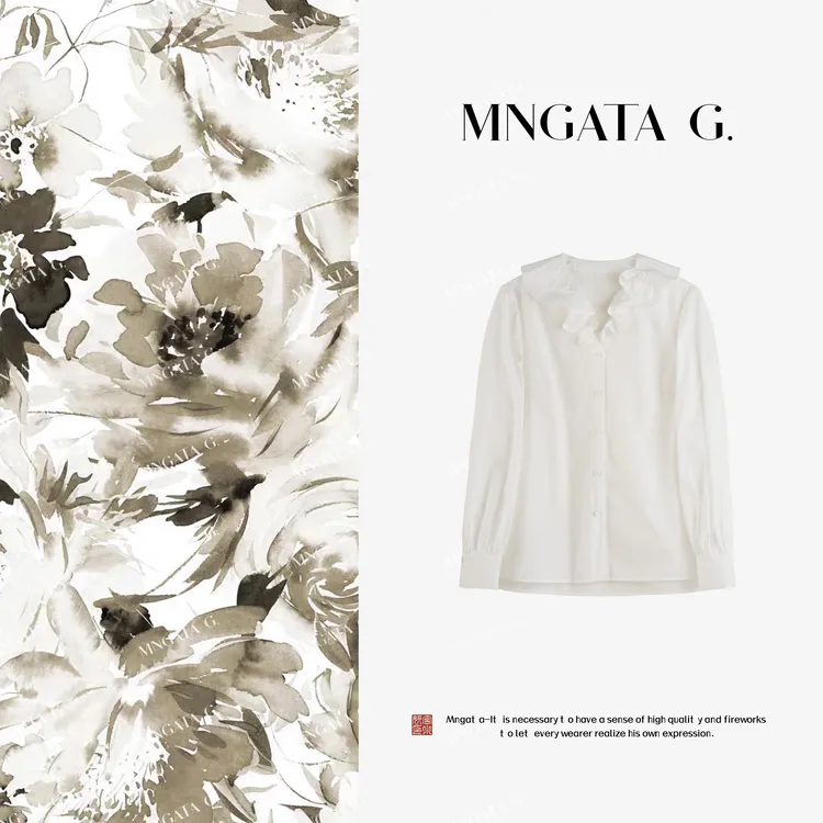 MNGATA G.宫小妍【手工花·荷叶领】秋冬新中式中国风上衣5071553