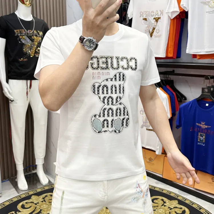 2025夏季新款潮流男士短袖T恤时尚休闲百搭小熊修身圆领品质男装