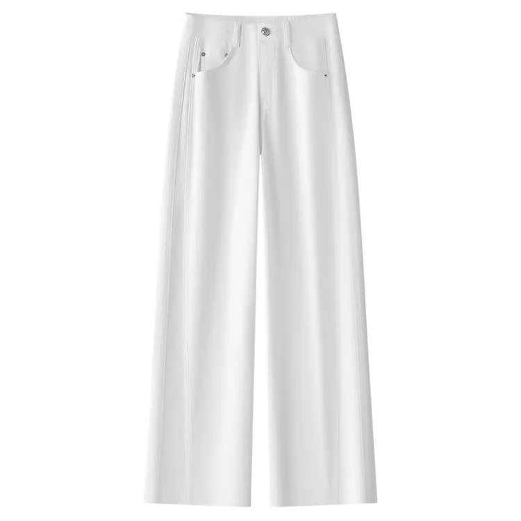 白色阔腿牛仔裤女2025新款夏季薄款高腰宽松显瘦窄版直筒裤F2036