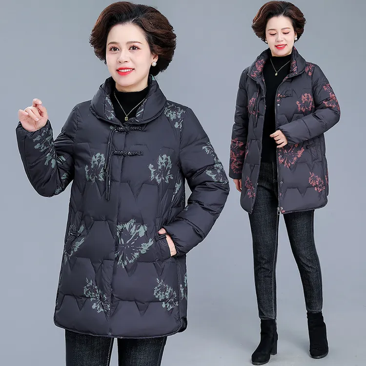 中年妈妈羽绒服冬装2025新款洋气中老年女装大码保暖中长款棉服