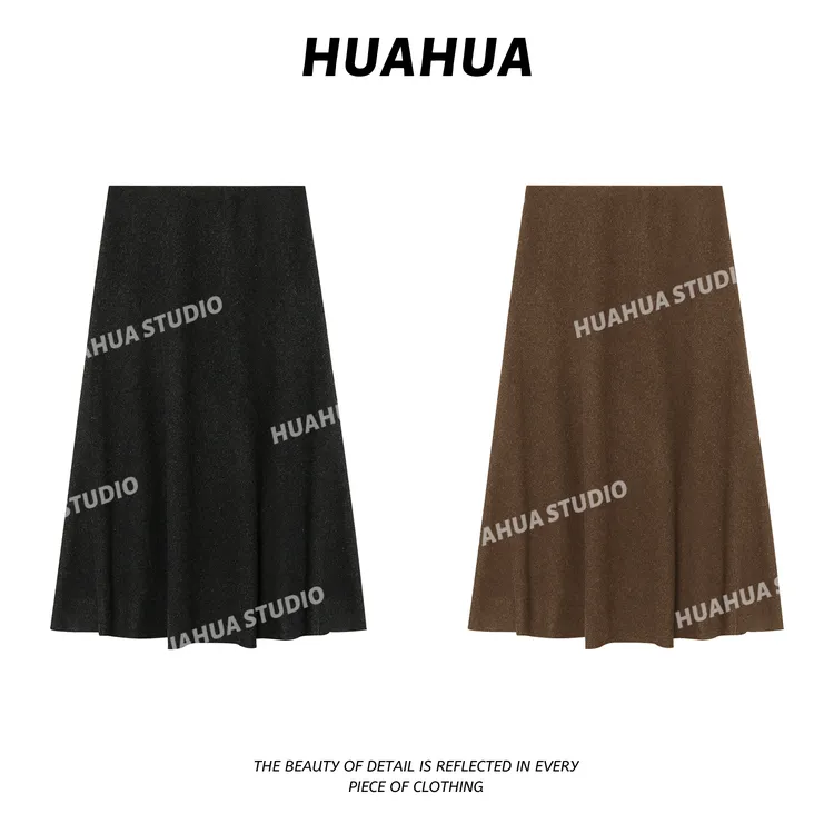 【花花】秀场半裙~韩版毛呢半身裙新款精致羊毛 A字中长垂感伞裙