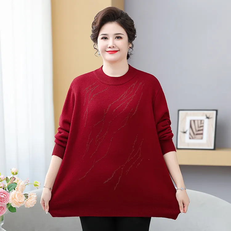 妈妈冬季加厚加绒大码毛衣中老年人半高领纯色百搭保暖针织打底衫