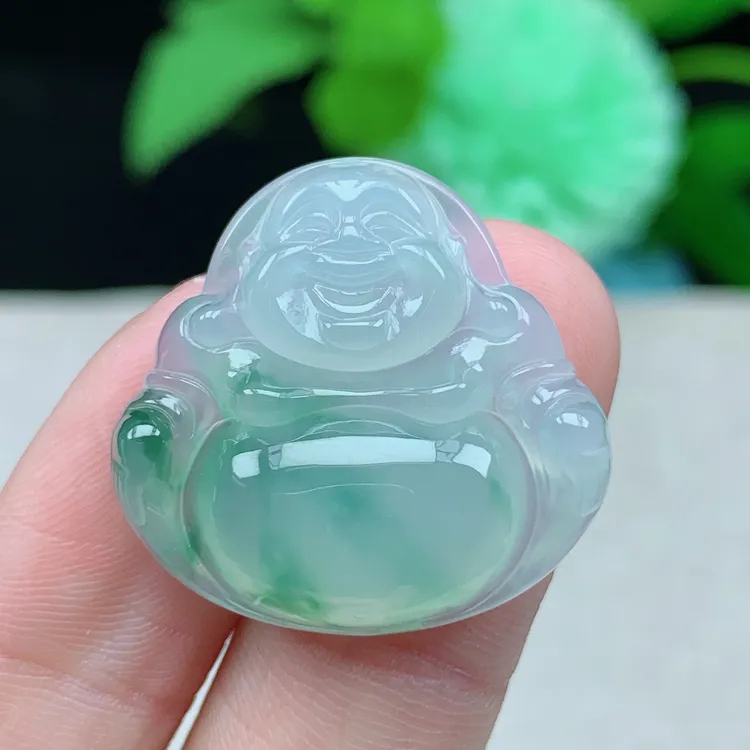 缅甸天然翡翠A货25.9-27.2-6.1玉石冰种飘花佛公吊坠礼物时尚